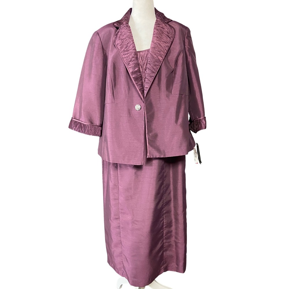 Le Bos‎ Dress Jacket Set Womens 16W Purple Ruched 3 Piece Mother Of Bride Formal